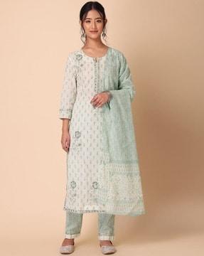 women printed straight kurta set