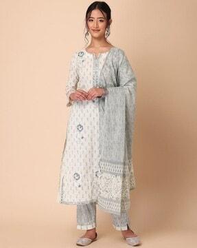 women printed straight kurta set