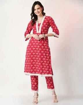 women printed straight kurta set