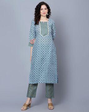 women printed straight kurta set