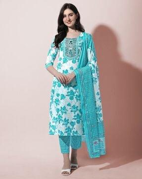 women printed straight kurta set