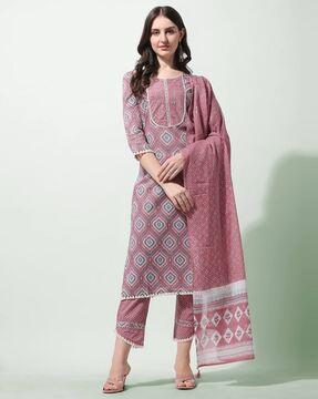 women printed straight kurta set