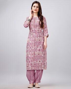 women printed straight kurta set