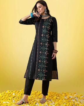 women printed straight kurta set