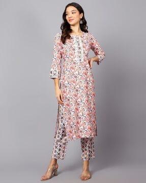 women printed straight kurta set