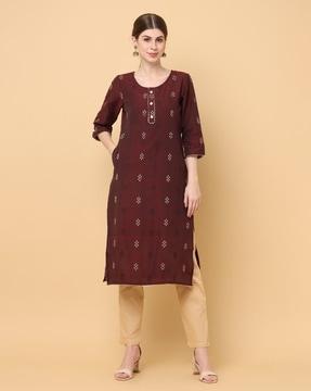 women printed straight kurta set