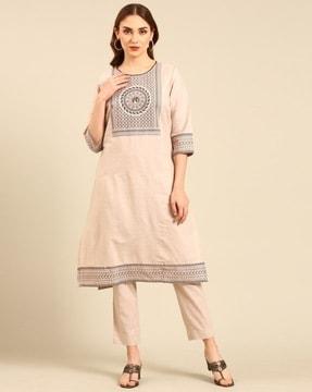 women printed straight kurta set