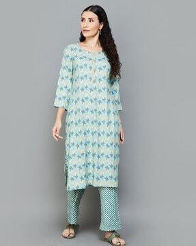 women printed straight kurta set