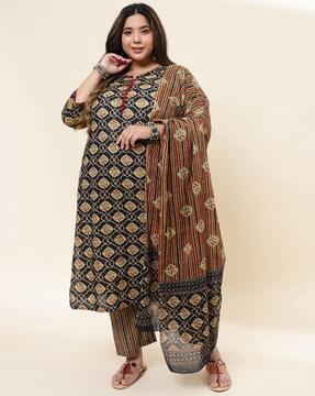 women printed straight kurta set