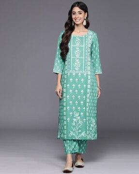 women printed straight kurta set