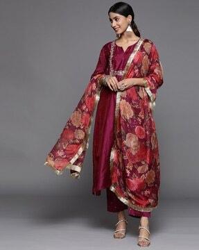 women printed straight kurta set