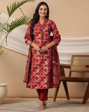 women printed straight kurta set