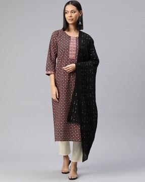 women printed straight kurta set