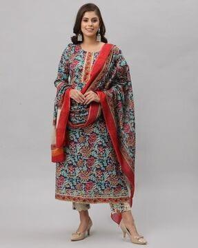 women printed straight kurta set