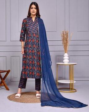 women printed straight kurta set