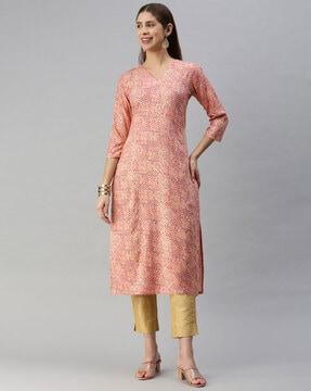 women printed straight kurta set