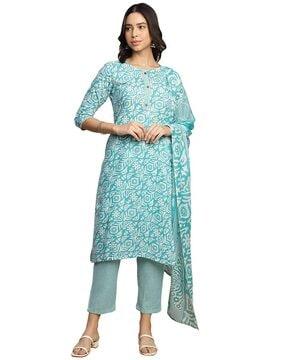 women printed straight kurta set