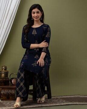 women printed straight kurta set