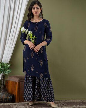 women printed straight kurta set