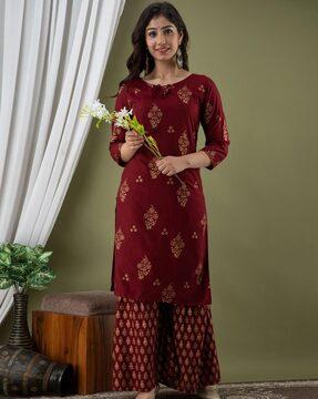 women printed straight kurta set