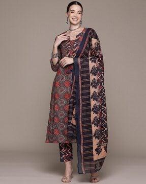 women printed straight kurta set