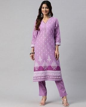 women printed straight kurta set