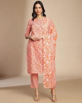 women printed straight kurta set