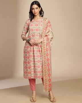 women printed straight kurta set