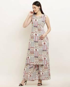 women printed straight kurta set