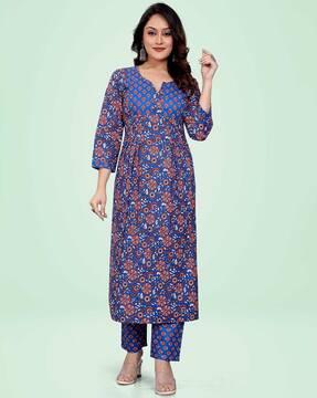 women printed straight kurta set