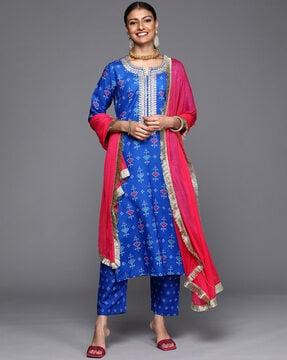 women printed straight kurta set