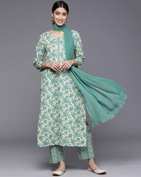 women printed straight kurta set