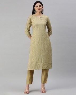 women printed straight kurta set