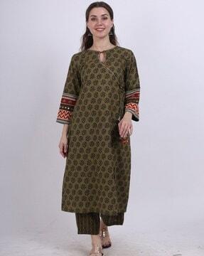 women printed straight kurta set