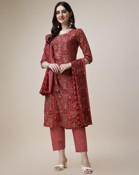 women printed straight kurta set