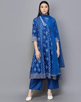 women printed straight kurta set