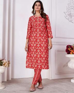 women printed straight kurta set