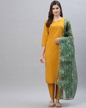 women printed straight kurta set