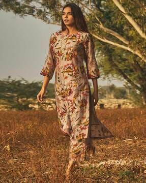 women printed straight kurta set