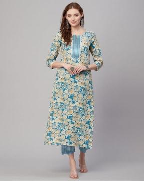 women printed straight kurta set