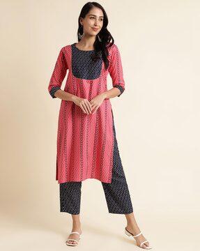 women printed straight kurta set