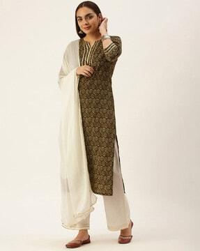 women printed straight kurta set