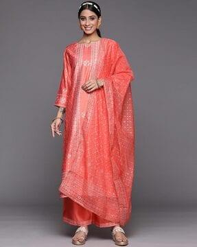 women printed straight kurta suit set