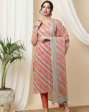 women printed straight kurta suit set