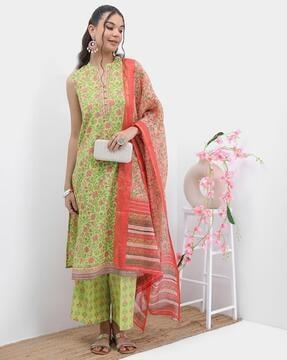 women printed straight kurta suit set