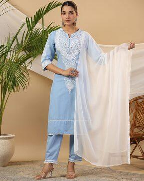 women printed straight kurta suit set