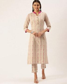 women printed straight kurta suit set