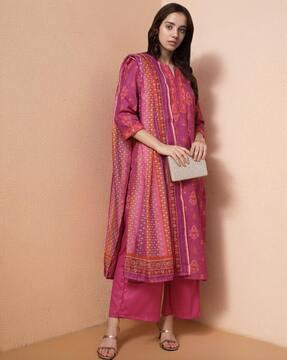 women printed straight kurta suit set