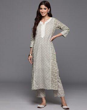 women printed straight kurta suit set