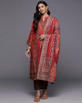 women printed straight kurta suit set